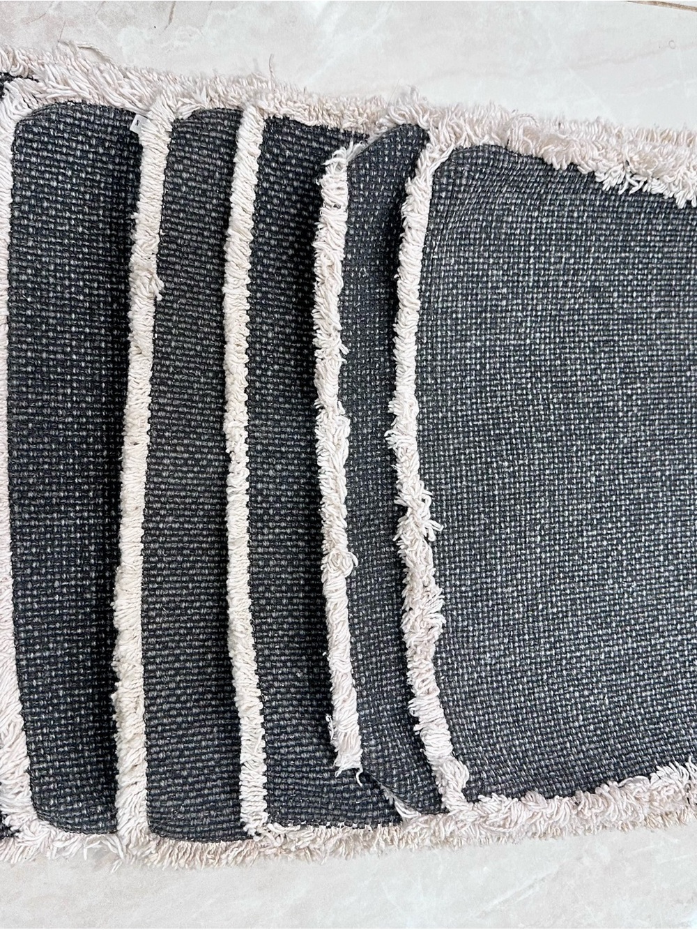 Pottery barn Charcoal and Cream Fringed Woven 6 Placemat Set - Home Accents